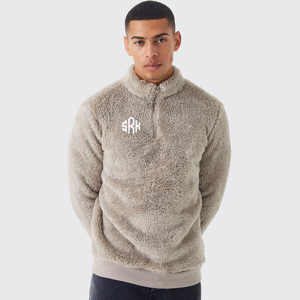 Borg Funnel Neck Man Embroidery Sweatshirt