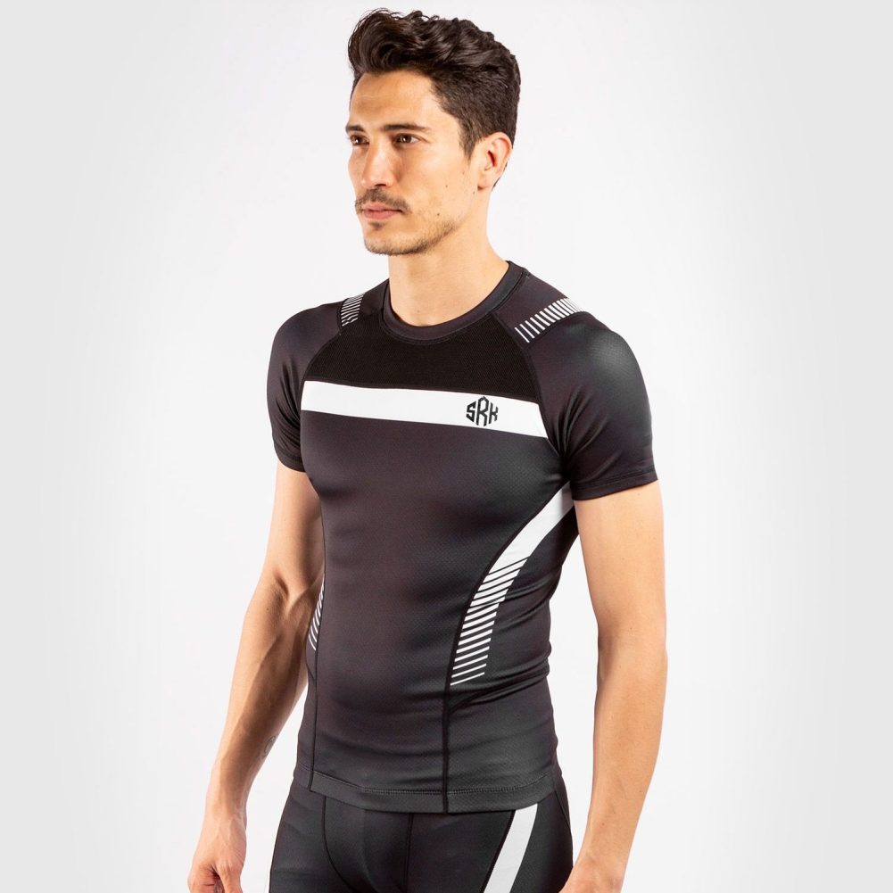 Short Sleeves Rash Guard Black White